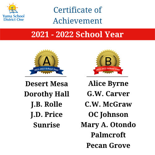Yuma School District One Congratulations! 35 students achieved perfect scores on the 21-22 AASA test
