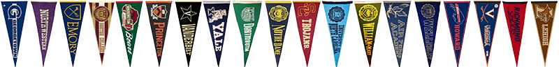 A collection of college pennant flags