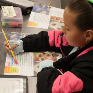 Students using markers to draw for homework