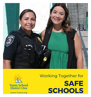 School Safety image with female police officer and teacher